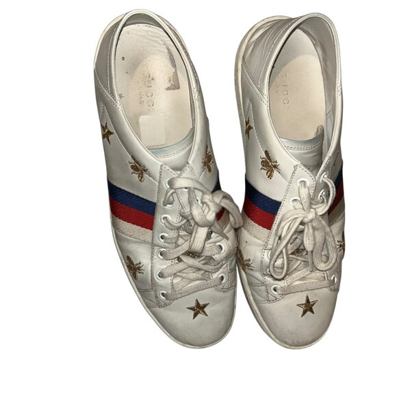 gucci classic embroidered gold bees red green stripe sneakers 9 1/2 - Picture 2 of 10
